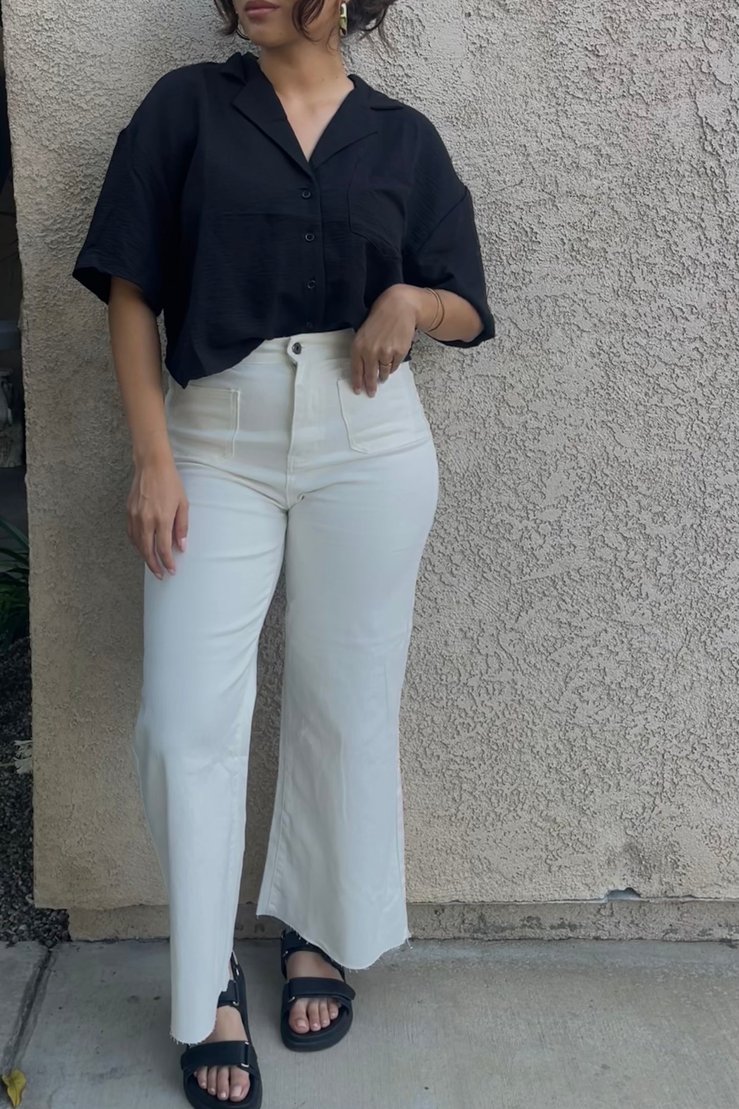 Still Waters Stretch Wide Leg Jeans- White