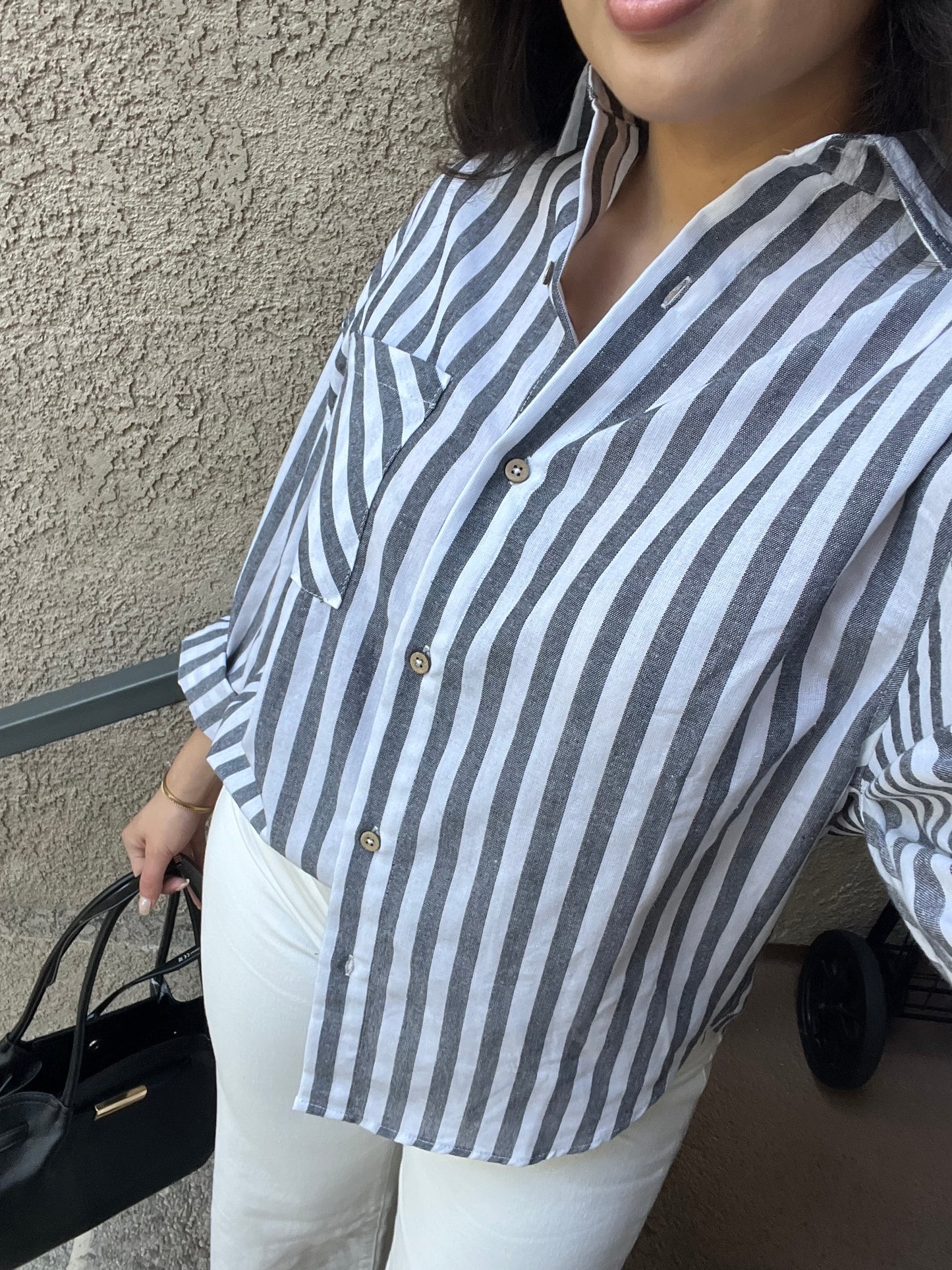 Blooming In Faith Striped Button Down Linen Shirt
