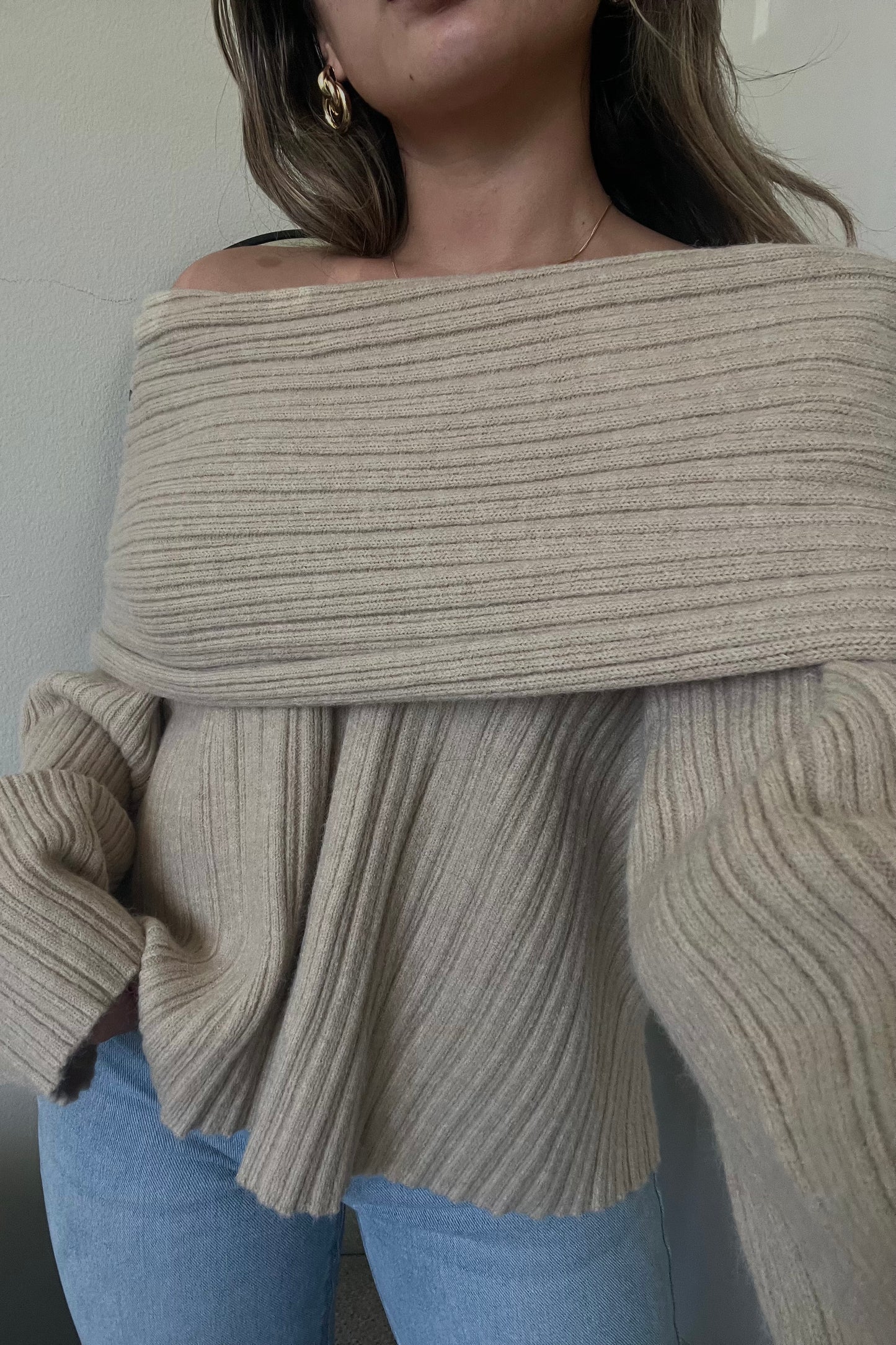 She Is Worthy Off The Shoulder Oversized Sweater