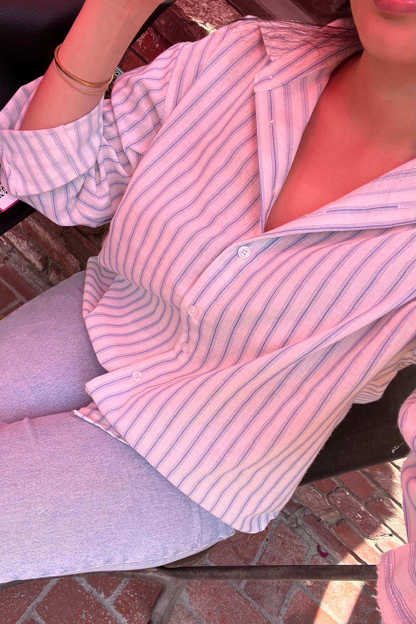 New Meadow Striped Button Down Top