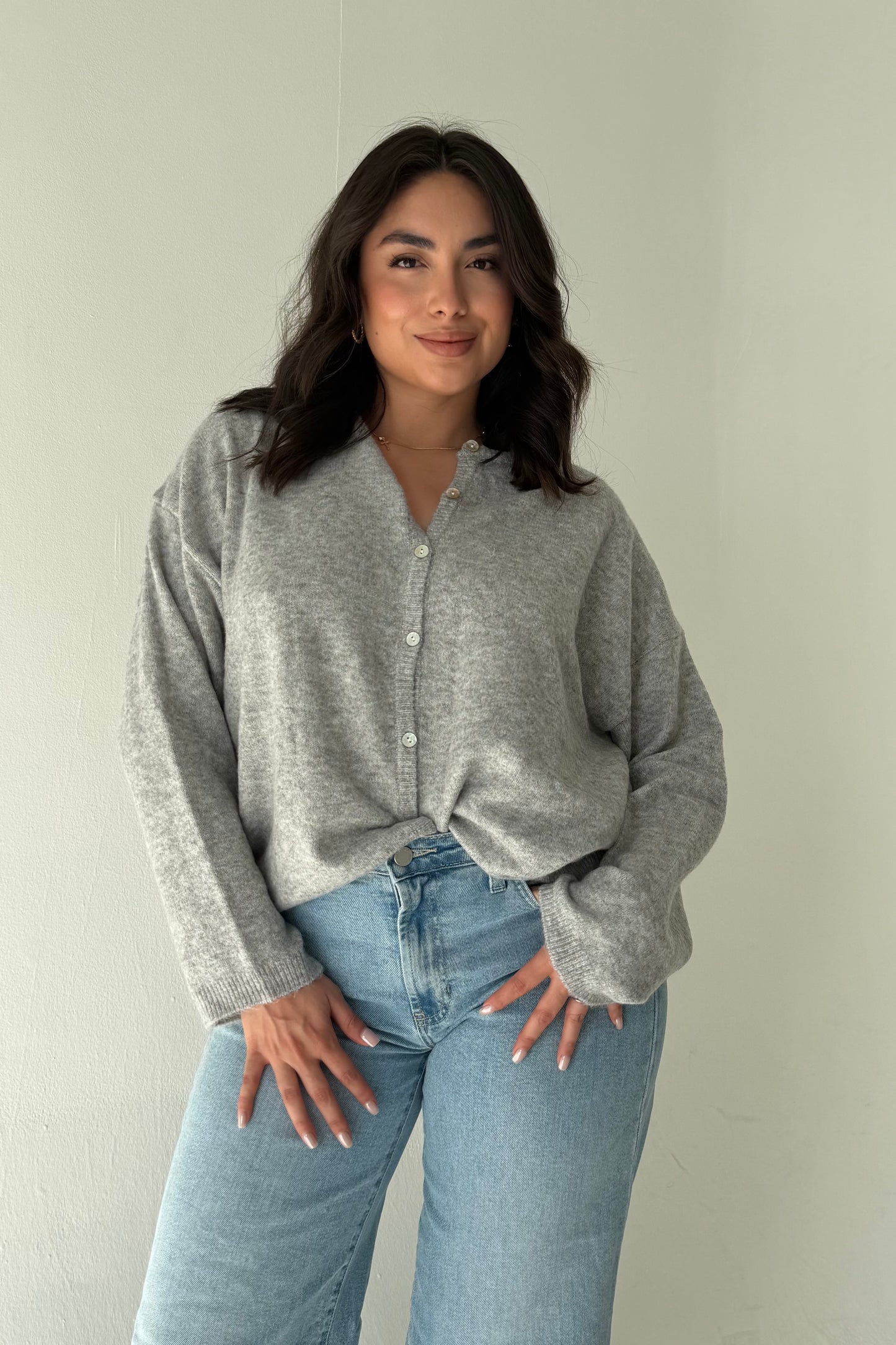 Bloom Of Faith Oversized Cardigan -Heather Grey