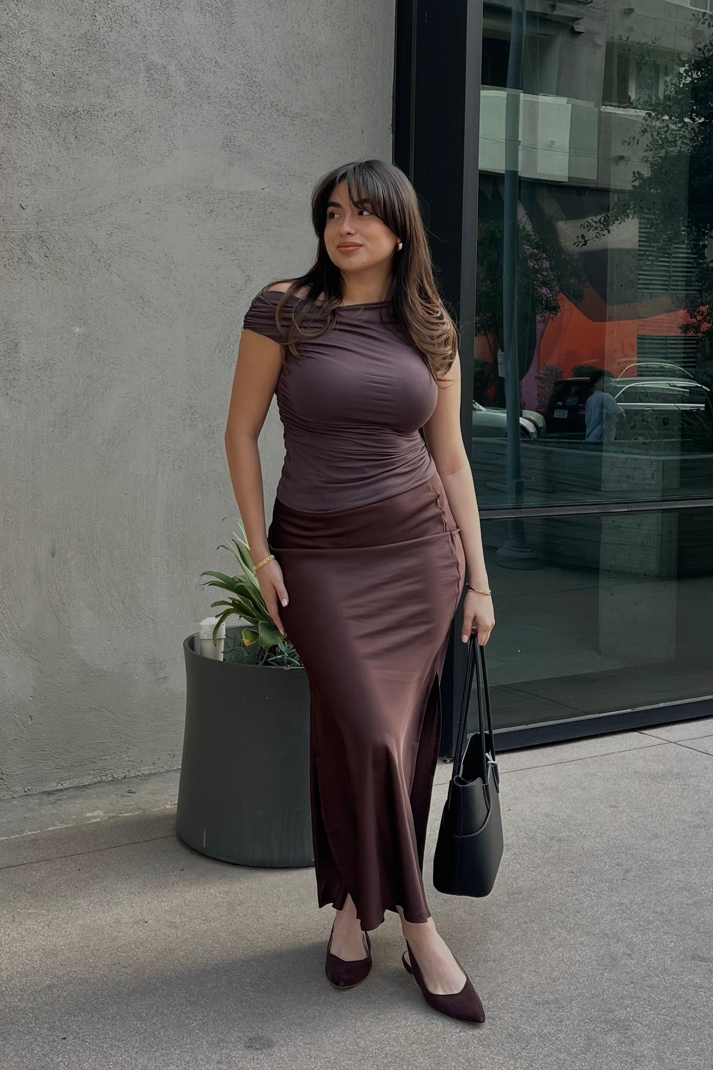 Worth The Wait Satin Maxi Skirt - Espresso