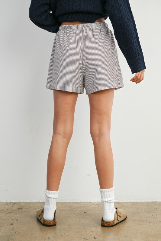Guided Striped Drawstring Shorts- Brown