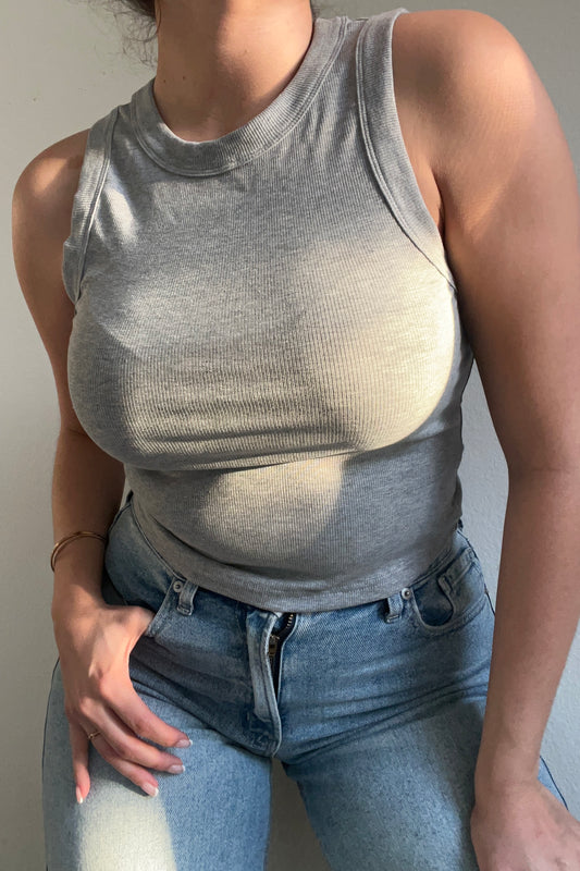 Desnuda  Sleeveless Ribbed Tank- Grey