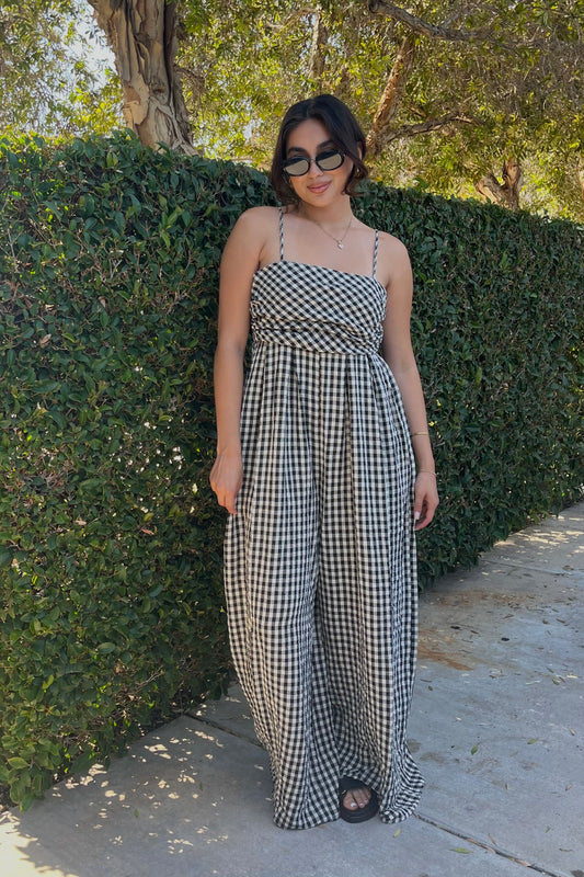 Graced & Favored Gingham Wide-Leg Jumpsuit
