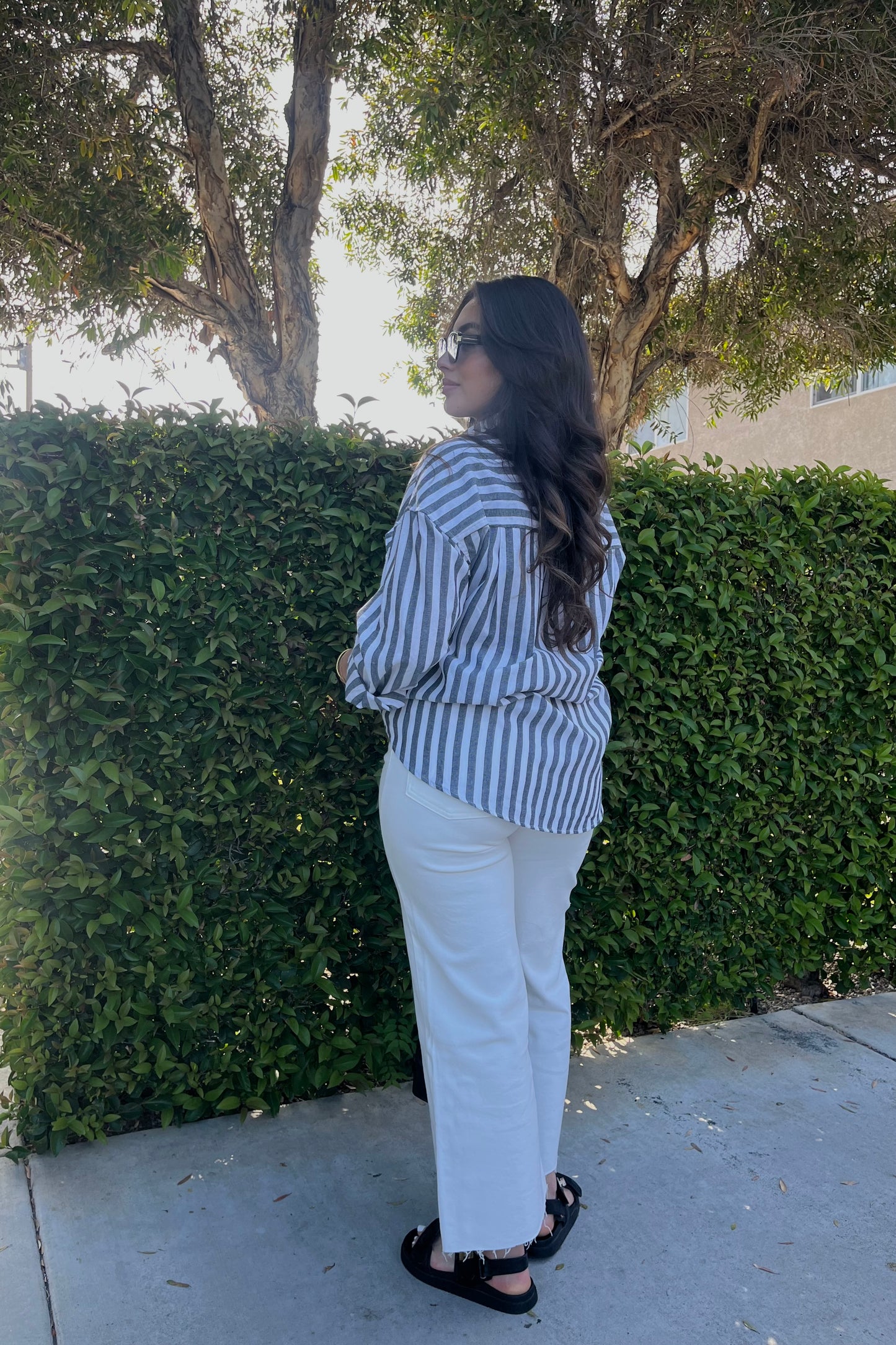 Blooming In Faith Striped Button Down Linen Shirt