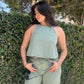 Joy Comes Open Back Halter Top - Sage Green