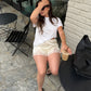 Selah Lace Trim Shorts- Ivory