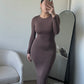 Desnuda Double-Lined Long Sleeve Maxi Dress-Brown