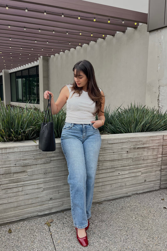 Grace Worn Boat Neck Polka Dot Top