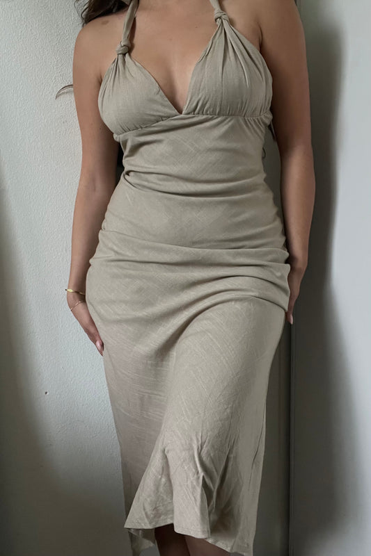 Bare Light Halter Linen Dress