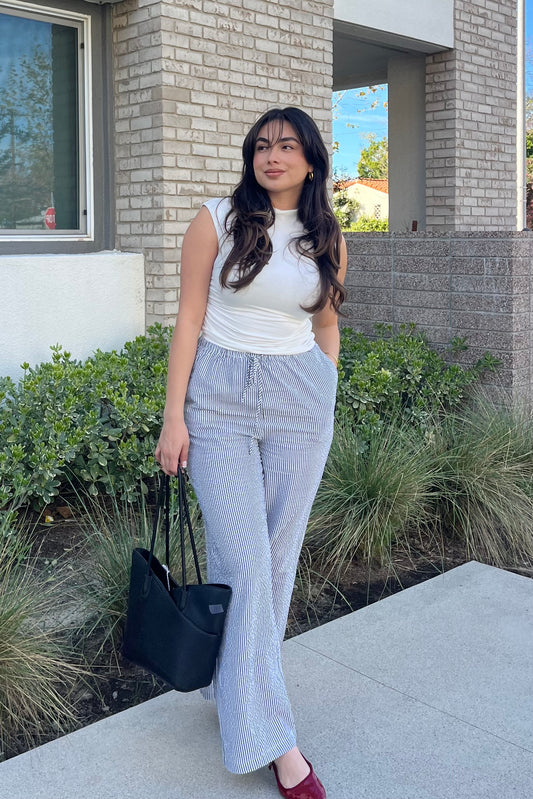 Faithful Steps Striped Pants- Black