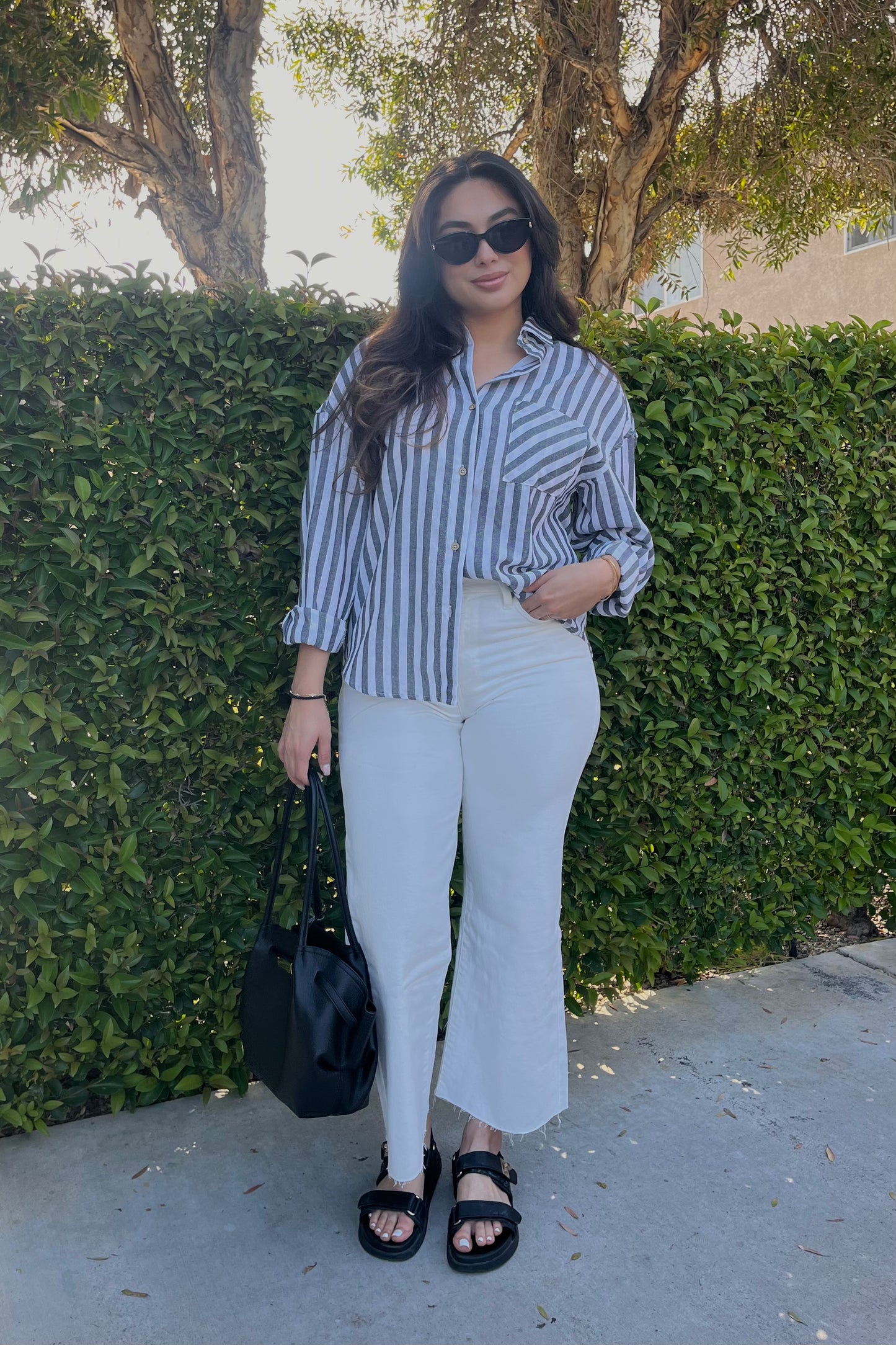 Blooming In Faith Striped Button Down Linen Shirt