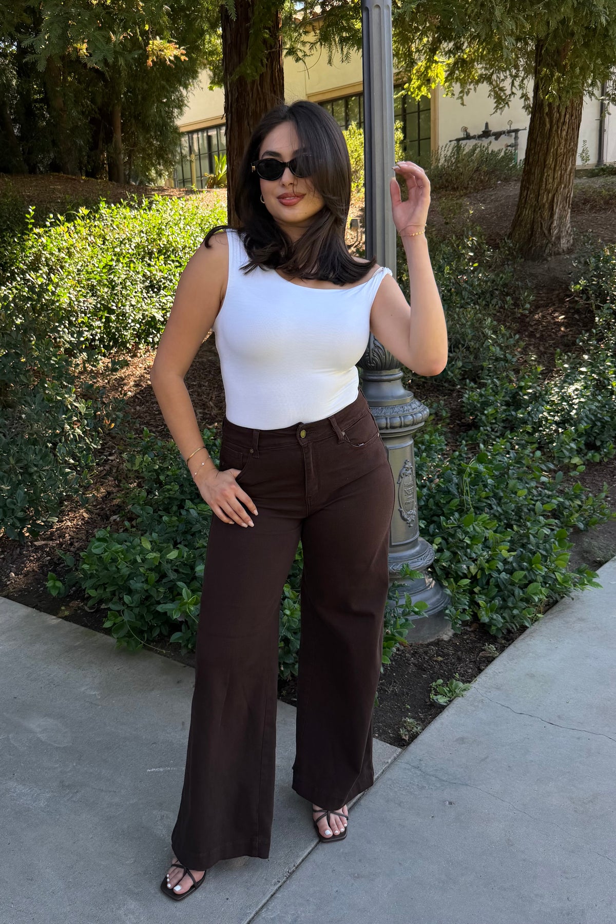 Unwritten High Rise Wide Leg Pants- Dark Brown