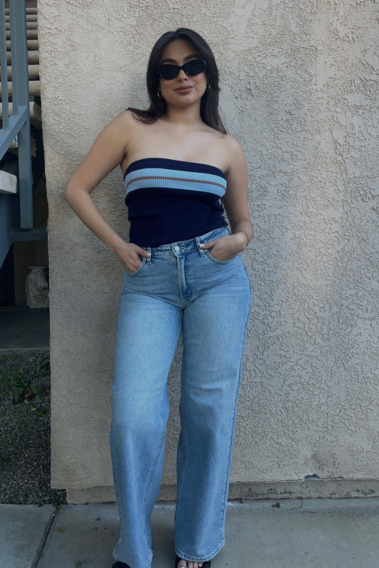 Freedom High Rise Straight Leg Jeans - Light Denim