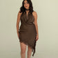 Fearless In Faith Satin Lace Trim Scarf Dress- Dark Brown