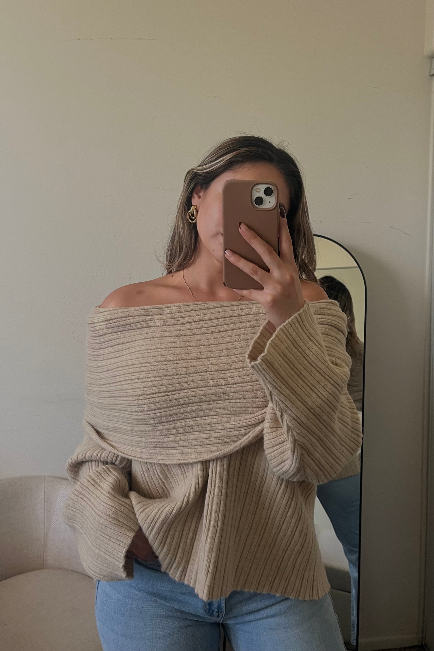 She Is Worthy Off The Shoulder Oversized Sweater