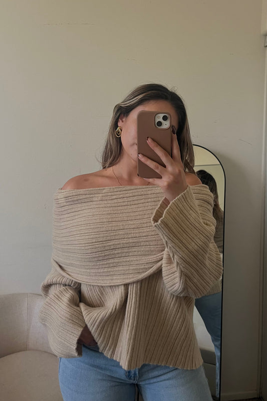 She Is Worthy Off The Shoulder Oversized Sweater
