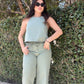 Joy Comes Loose Fit Denim Pants - Sage Green