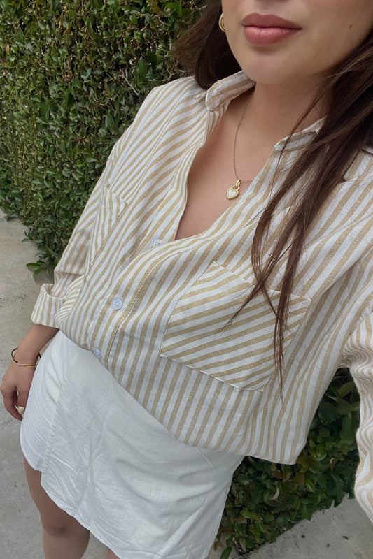 All Thing Are Possible Striped Button Down Shirt - Mustard