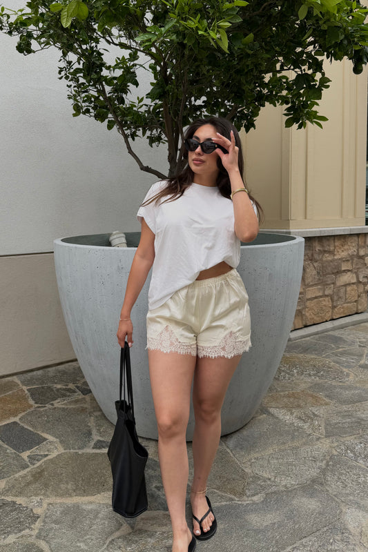 Selah Lace Trim Shorts- Ivory