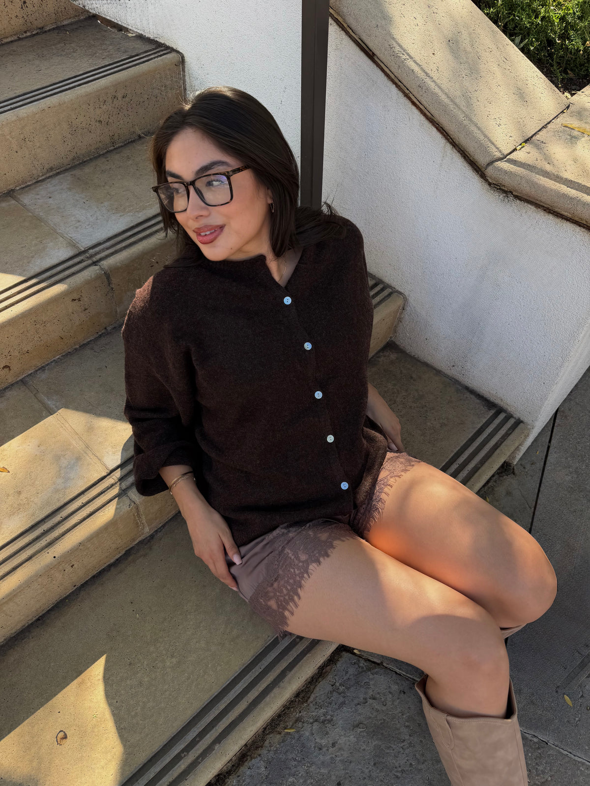 Bloom Of Faith Oversized Cardigan -Dark Brown