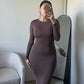 Desnuda Double-Lined Long Sleeve Maxi Dress-Brown