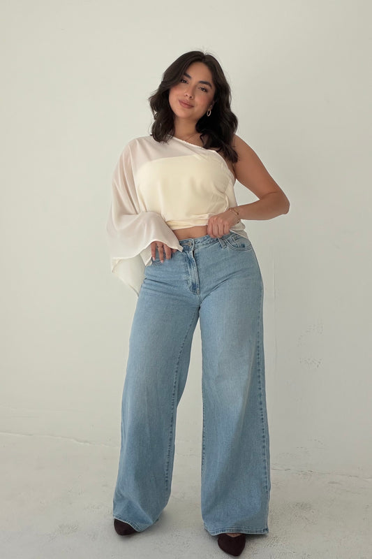Infinite Wide Leg Premium Jeans-Light Denim